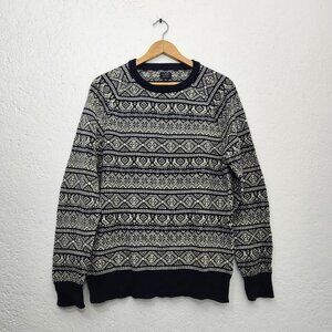 J.Crew 100% cotton crewneck Fair Isle sweater Navy and White